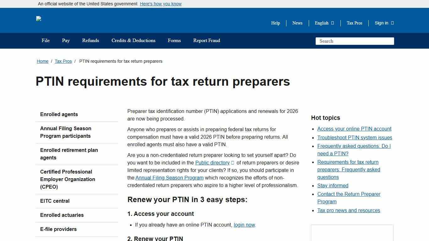 PTIN requirements for tax return preparers Internal Revenue Service